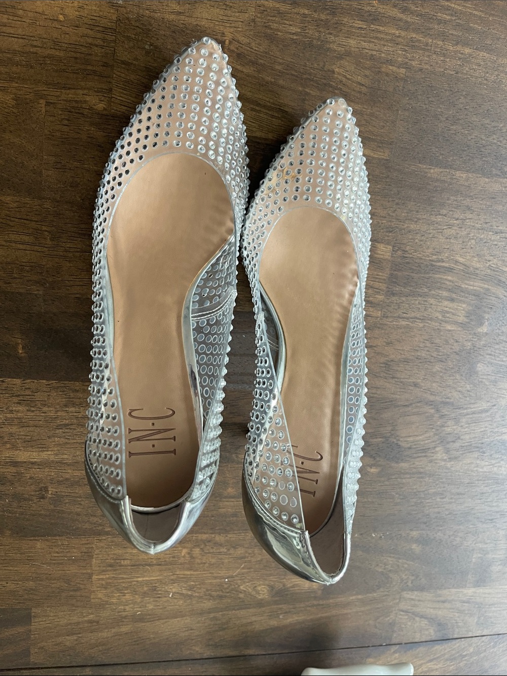 INC International Concepts Silver Studded Pointed-Toe Flats